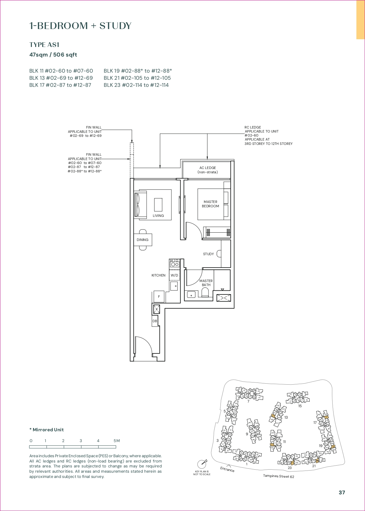 Parktown Residence 1 Bedroom + Study Floor Plan